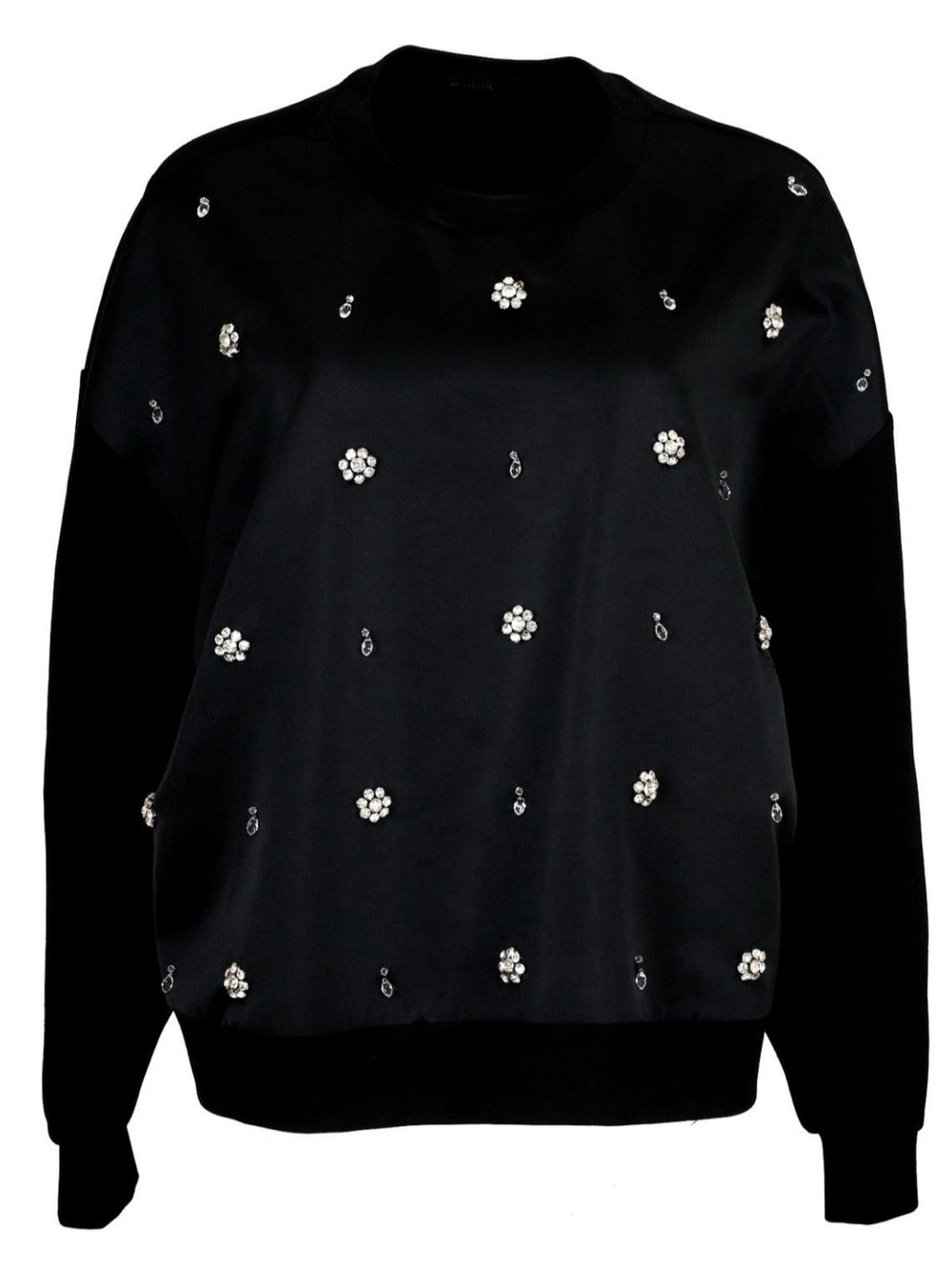 TWINSET LADIES BLACK CRYSTALS EMBROIDER SWEATSHIRT TOP MEDIUM